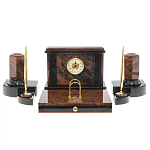 Настольный письменный набор с часами из природного камня обсидиана Royal Stone варинант исполнения - 1 | Loft Concept в Барнауле