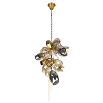 Люстра подвесная вытянутой формы с плафонами из стекла и металла с тремя вертикальными подвесками Gilded Mirage  варинант исполнения - 6 | Loft Concept в Барнауле