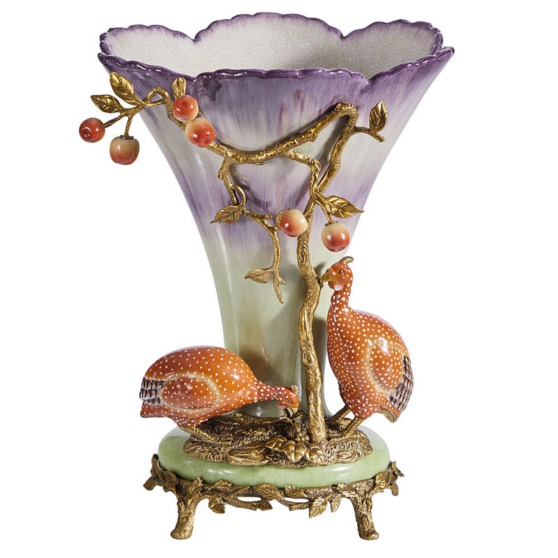 Ваза с цесарками из фарфора с бронзовыми элементами Garden of Eden Бронза Мульти в Барнауле | Loft Concept 