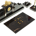 Настольный письменный набор из чёрного обсидиана с декором в виде льва Golden Lion варинант исполнения - 3 | Loft Concept в Барнауле