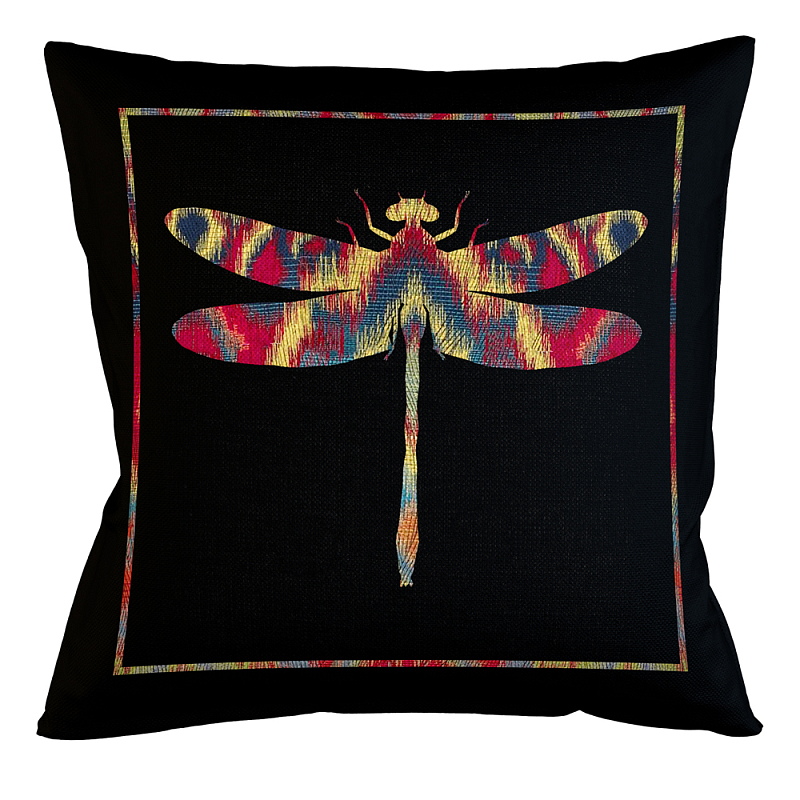 Подушка декоративная стрекоза разноцветная Ikat Pattern Черный Мульти Бежевый в Барнауле | Loft Concept 