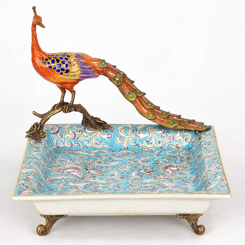 Блюдо Fire Peacock Голубой пастельный Бронза Оранжевый Блюдо Fire Peacock Голубой пастельный Бронза Оранжевый в Барнауле | Loft Concept