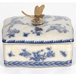 Фарфоровая шкатулка с бронзовой стрекозой Blue and White варинант исполнения - 3 | Loft Concept в Барнауле