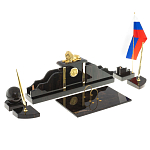 Настольный письменный набор из чёрного обсидиана с декором в виде льва Golden Lion варинант исполнения - 2 | Loft Concept в Барнауле