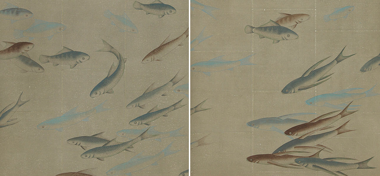 Обои ручная роспись Fishes Special Colourway on Lead Grey India tea paper Обои ручная роспись Fishes Special Colourway on Lead Grey India tea paper - Loft-Concept в Барнауле
