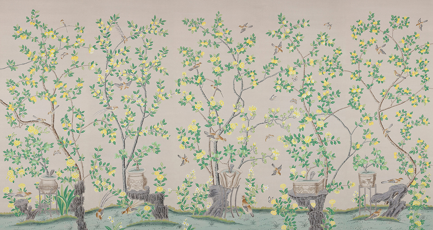 Обои ручная роспись Jardinieres & Citrus Trees Silver metallic Обои ручная роспись Jardinieres & Citrus Trees Silver metallic - Loft-Concept в Барнауле