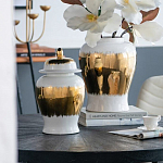 Ваза белая с крышкой и золотистыми фрагментами Chinoiserie Ceramics варинант исполнения - 1 | Loft Concept в Барнауле