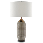 Настольная лампа керамическая с тканевым цилиндрическим абажуром Bullet варинант исполнения - 2 | Loft Concept в Барнауле