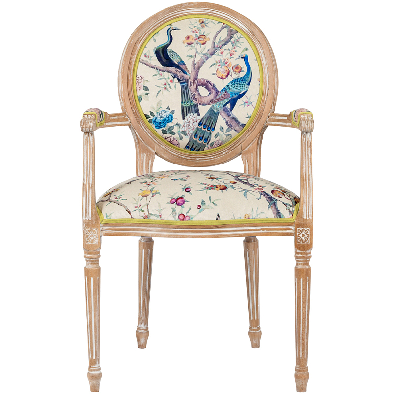 Полукресло из массива бука бежевое с изображением птиц и цветов Beige Green Chinoiserie Garden Chair Бежевый Салатовый Мульти Полукресло из массива бука бежевое с изображением птиц и цветов Beige Green Chinoiserie Garden Chair Бежевый Салатовый Мульти в Барнауле | Loft Concept