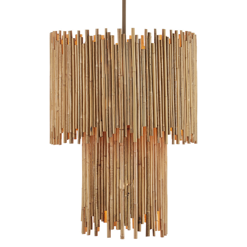 Подвесной светильник двухъярусный с абажуром из ротанга Wicker Furniture Бежевый в Барнауле | Loft Concept 