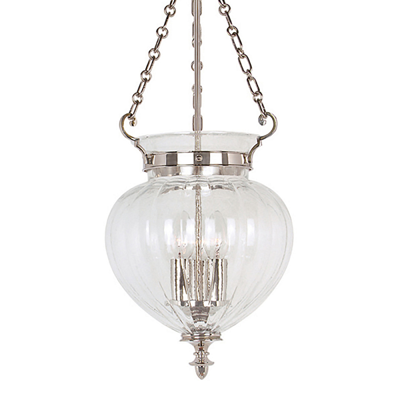 Подвесной светильник цвета никель с прозрачным ребристым стеклянным плафоном в классическом стиле Elstead Lighting Прозрачное Стекло Никель в Барнауле | Loft Concept 