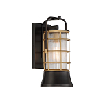 Настенный фонарь цилиндрической формы с рифленым стеклом в золотом каркасе на черном прямоугольном основании Eurofase варинант исполнения - 11 | Loft Concept в Барнауле