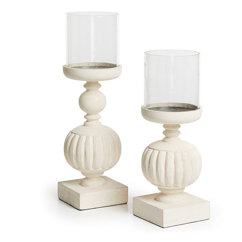 Комплект из 2-х подсвечников Pedestals Белый винтажная патина Комплект из 2-х подсвечников Pedestals Белый винтажная патина в Барнауле | Loft Concept