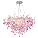 Люстра серебрянная с розовыми стеклянными подвесками в форме капель FAIRYTREE Light варинант исполнения - 3 | Loft Concept в Барнауле