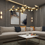 Люстра в виде золотой ветки с цветами и птичками Marvelous Garden варинант исполнения - 2 | Loft Concept в Барнауле