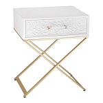 Приставной столик с выдвижным ящиком  White Table Carved Pattern варинант исполнения - 1 | Loft Concept в Барнауле