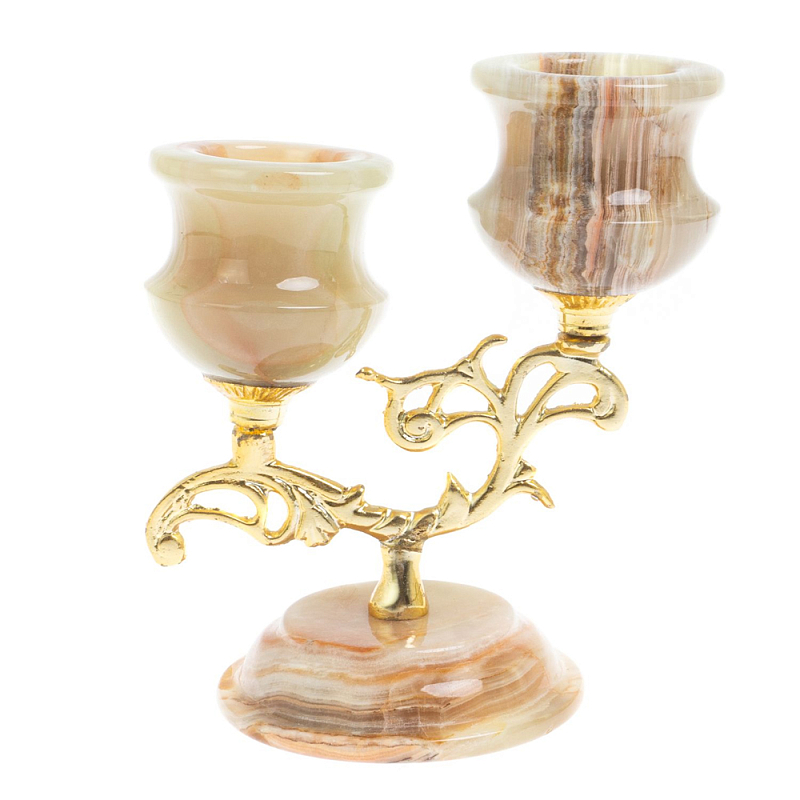 Подсвечник двухрожковый из натурального камня оникс Stone Candlestick Бежевый Золотой Подсвечник двухрожковый из натурального камня оникс Stone Candlestick Бежевый Золотой в Барнауле | Loft Concept