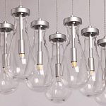 Люстра с 9-ю прозрачными плафонами из стекла в форме капли на прямоугольном потолочном основании цвета хром Lucid Rain  варинант исполнения - 4 | Loft Concept в Барнауле