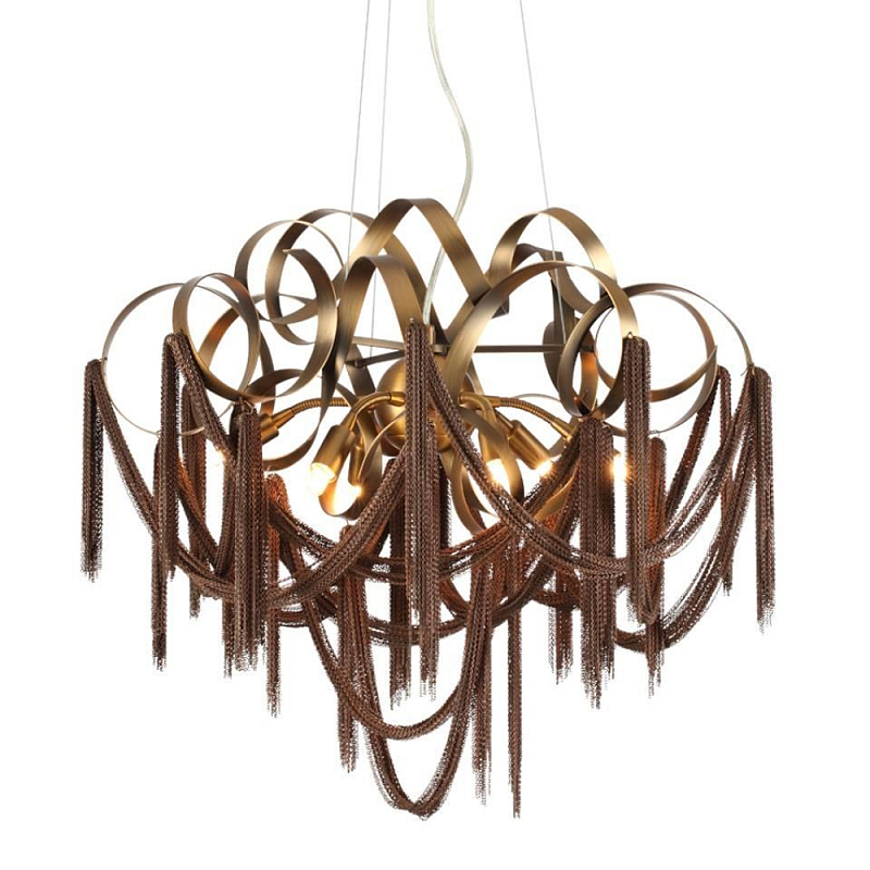 Люстра подвесная с переплетенными металлическими лентами и цепочками Atlantis Chain Черный Коричневый в Барнауле | Loft Concept 