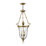 Подвесной светильник латунный с рифленым прозрачным плафоном и тремя свечеподобными лампами в классическом стиле Hinkley варинант исполнения - 2 | Loft Concept в Барнауле