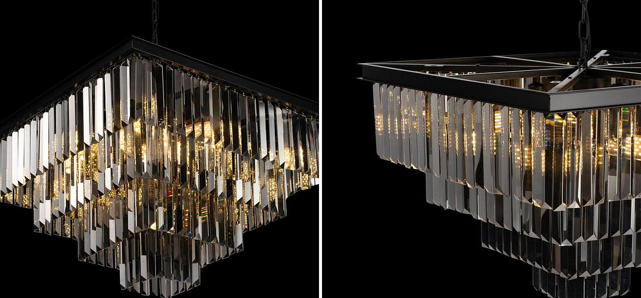 Квадратная Люстра RH 1920s Odeon Black iron Four layers Серое Стекло 60х60 Квадратная Люстра RH 1920s Odeon Black iron Four layers Серое Стекло 60х60 - Loft-Concept в Барнауле