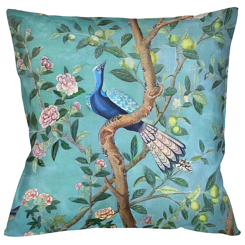 Подушка декоративная с изображением птицы в саду Chinoiserie Bird in the Garden Cushion Мульти Бирюзовый Подушка декоративная с изображением птицы в саду Chinoiserie Bird in the Garden Cushion Мульти Бирюзовый в Барнауле | Loft Concept