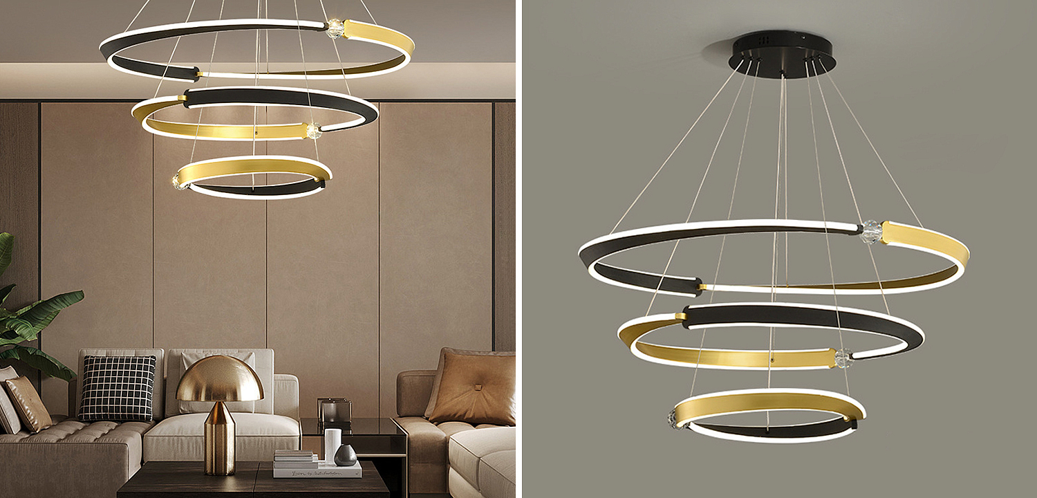 Люстра Кольца Ring Horizontal Cyril Три кольца Черный Золотой Люстра Кольца Ring Horizontal Cyril Три кольца Черный Золотой - Loft-Concept в Барнауле