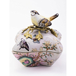 Шкатулка фиолетового цвета с рисунком бабочек и крышкой с фигуркой птицы на ветке Eden Garden варинант исполнения - 2 | Loft Concept в Барнауле