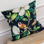 Декоративная подушка чёрная с изображением птиц и цветов Blooming Birds 2 варинант исполнения - 2 | Loft Concept в Барнауле