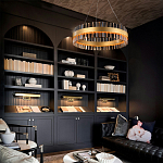 Люстра кольцевая чёрного цвета с вертикальными стеклянными элементами Ring Horizontal варинант исполнения - 2 | Loft Concept в Барнауле