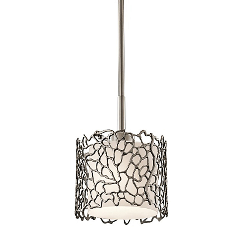 Подвесной светильник с цилиндрическим белым плафоном с ажурным узором цвета олово Kichler Олово Белый Бежевый в Барнауле | Loft Concept 