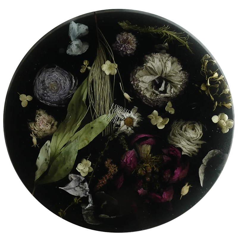 Круглый поднос из эпоксидной смолы с цветами черный Epoxy Resin Flowers Tray Black Черный Мульти Круглый поднос из эпоксидной смолы с цветами черный Epoxy Resin Flowers Tray Black Черный Мульти в Барнауле | Loft Concept