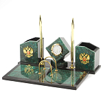 Настольный письменный набор из змеевика с часами и гербом Successful Leader варинант исполнения - 2 | Loft Concept в Барнауле