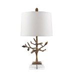 Настольная лампа с кремовым льняным цилиндрическим абажуром и ножкой в форме золотистой ветки Gilded Nola варинант исполнения - 7 | Loft Concept в Барнауле