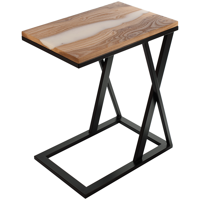 Кофейный столик со столешницей карагач и эпоксидной смолы Trina Coffee Table Древесина Белый Черный Кофейный столик со столешницей карагач и эпоксидной смолы Trina Coffee Table Древесина Белый Черный в Барнауле | Loft Concept