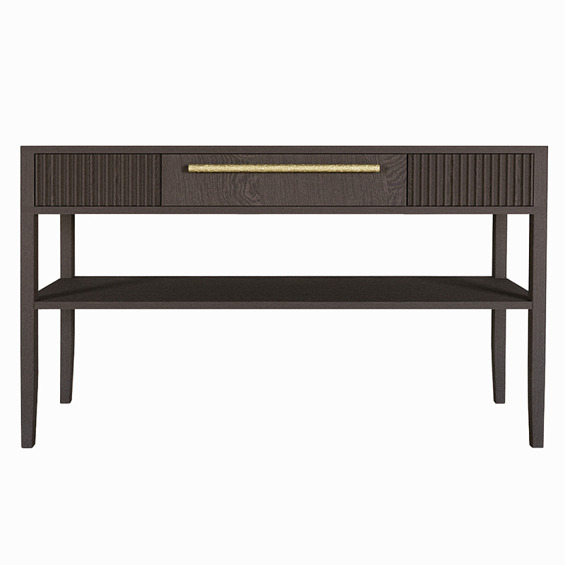 Дизайнерская Консоль с полкой и ящиком Primo Темный орех Орех Золотой в Барнауле | Loft Concept 