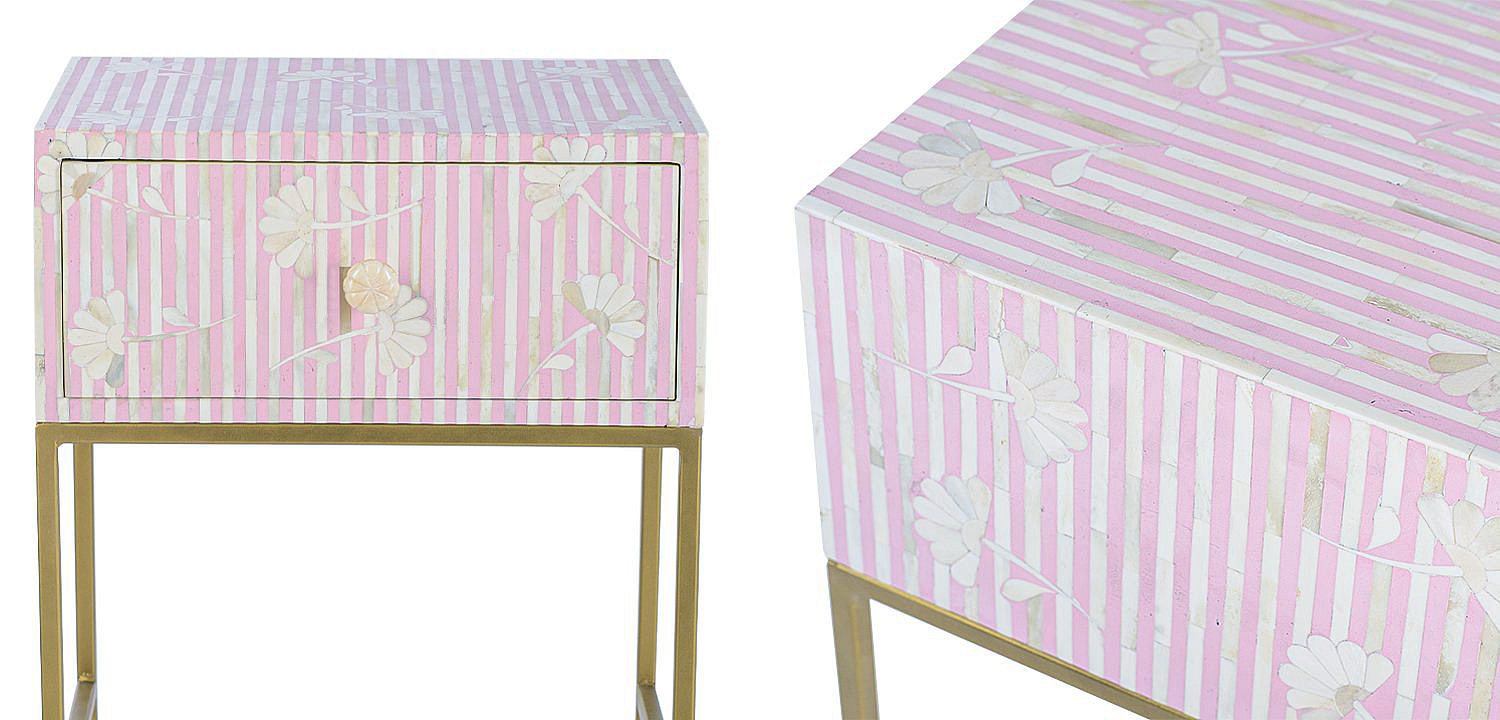 Тумбочка Pink Flower Indian Bone Inlay nightstand Тумбочка Pink Flower Indian Bone Inlay nightstand - Loft-Concept в Барнауле