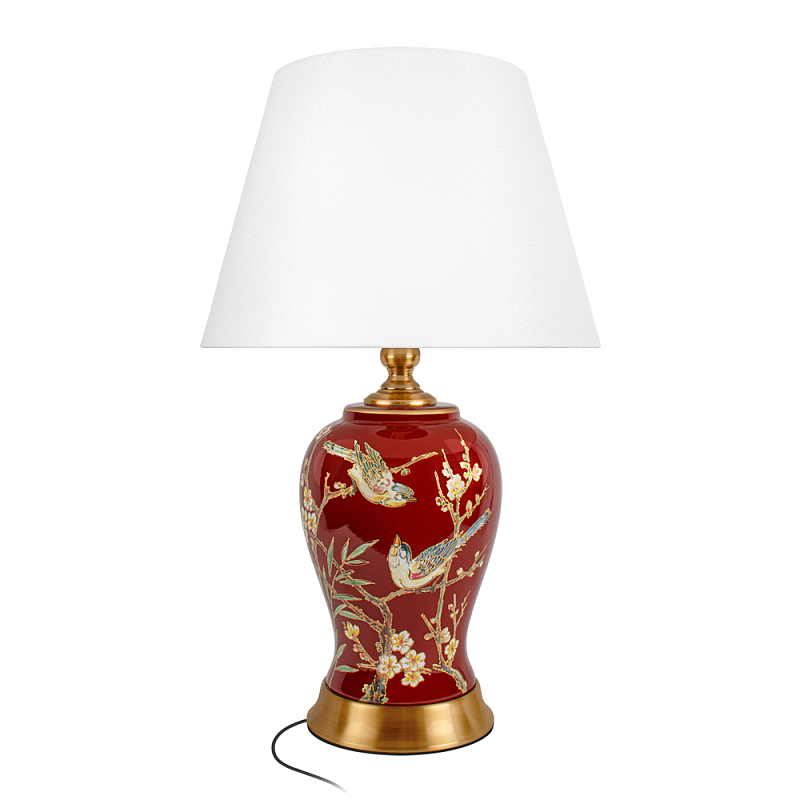 Настольная лампа бордовая с изображением птиц Slip Away Белый Красный Бронза в Барнауле | Loft Concept 
