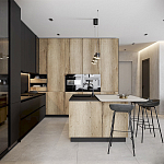 Черный матовый кухонный гарнитур с фасадом под дерево Axelle Kitchen Set варинант исполнения - 2 | Loft Concept в Барнауле