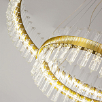 Люстра подвесная двухъярусная с золотистымыми кольцами и прозрачными стеклянными элементами Ring Horizontal варинант исполнения - 3 | Loft Concept в Барнауле