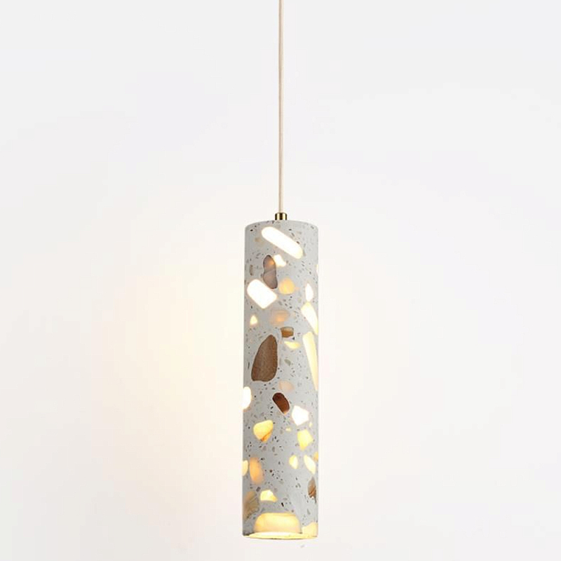 Подвесной светильник с цилиндрическим белым бетонным плафоном Terrazzo Light Бронза Серый в Барнауле | Loft Concept 
