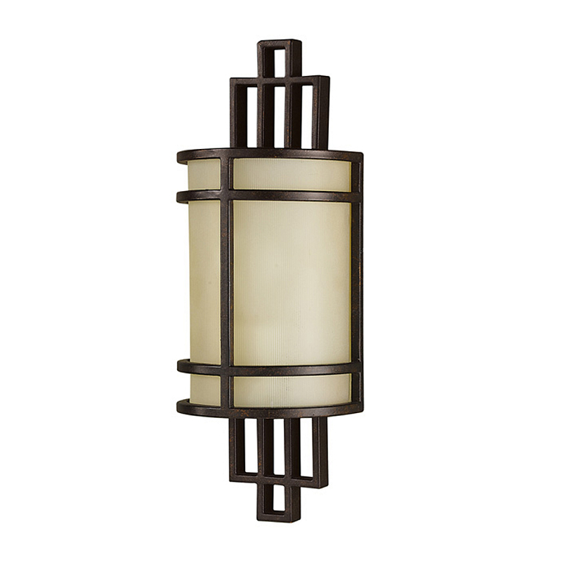 Бра бронзового цвета с полукруглым матовым стеклянным плафоном в геометрическом каркасе Feiss Бронза Бежевый в Барнауле | Loft Concept 