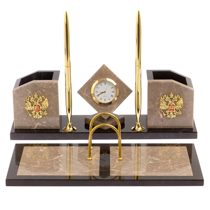 Настольный письменный набор из бежевого мрамора с часами Marble Accessory Бежевый Черный Золотой Настольный письменный набор из бежевого мрамора с часами Marble Accessory Бежевый Черный Золотой в Барнауле | Loft Concept