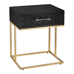 Приставной столик с резным узором на выдвижном ящике Black Table Carved Pattern варинант исполнения - 1 | Loft Concept в Барнауле