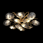 Потолочная люстра круглая ветвистыми бронзовыми элементами и стеклянными рифлеными дисками Textured Glass Chandelier варинант исполнения - 4 | Loft Concept в Барнауле