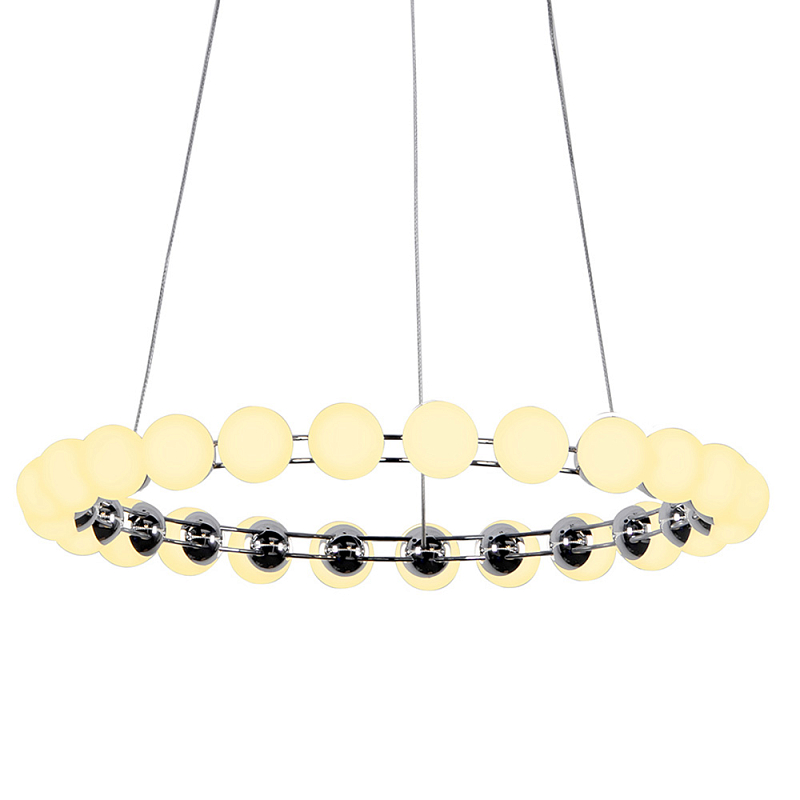 Люстра светодиодная кольцевая с круглыми плафонами белого цвета PEARLS Suspension 48 Хром Латунь Белый в Барнауле | Loft Concept 