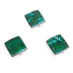 Таблетница карманная квадратная с 2-мя отделениями с зеркалом и накладкой из натуральных камней Малахит Хризоколла Silver Stone Pillboxes варинант исполнения - 4 | Loft Concept в Барнауле