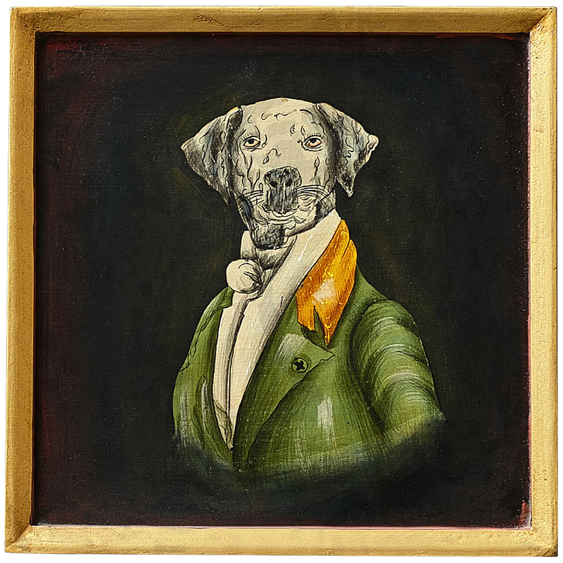 Картина в квадратной раме Chinoiserie Grey Dog Portrait Зеленый Черный Золотой Мульти Картина в квадратной раме Chinoiserie Grey Dog Portrait Зеленый Черный Золотой Мульти в Барнауле | Loft Concept
