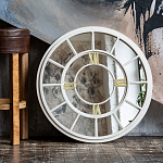 Зеркало настенное в белой металлической раме в виде часов Mirror Tower Clock варинант исполнения - 4 | Loft Concept в Барнауле