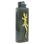 Зажигалка газовая из натурального камня Офиокальцит с декоративной металлической вставкой в виде ящерицы Metal Stone Lighters варинант исполнения - 1 | Loft Concept в Барнауле